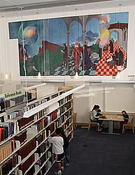 Famous scientists' mural panels in new Main Library.