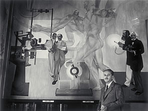 Stanton Macdonald-Wright at the unveiling of the library murals in 1935